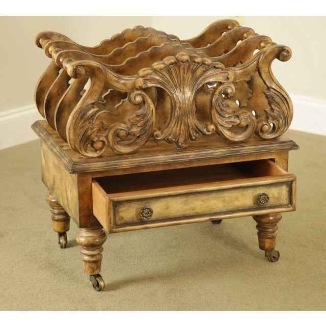 Wood Regency Style Canterbury Magazine Rack With Drawer For Sale - Image 7 of 12