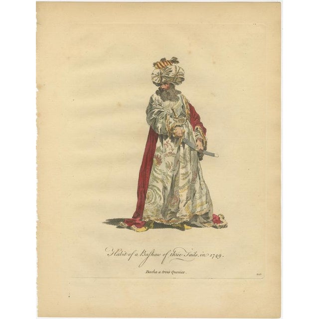 Ottoman Court Figures, Hand-Colored Engravings, 1749, Set of 2 For Sale - Image 4 of 9