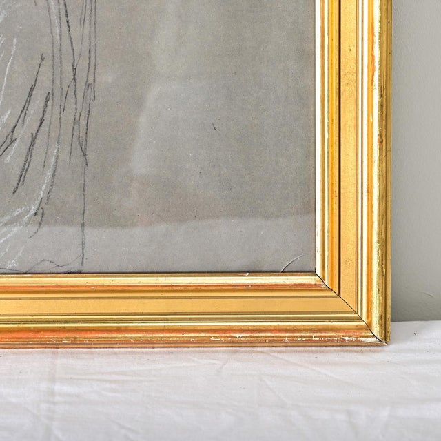 Gray French Vintage Framed Charcoal Figure Study For Sale - Image 8 of 9