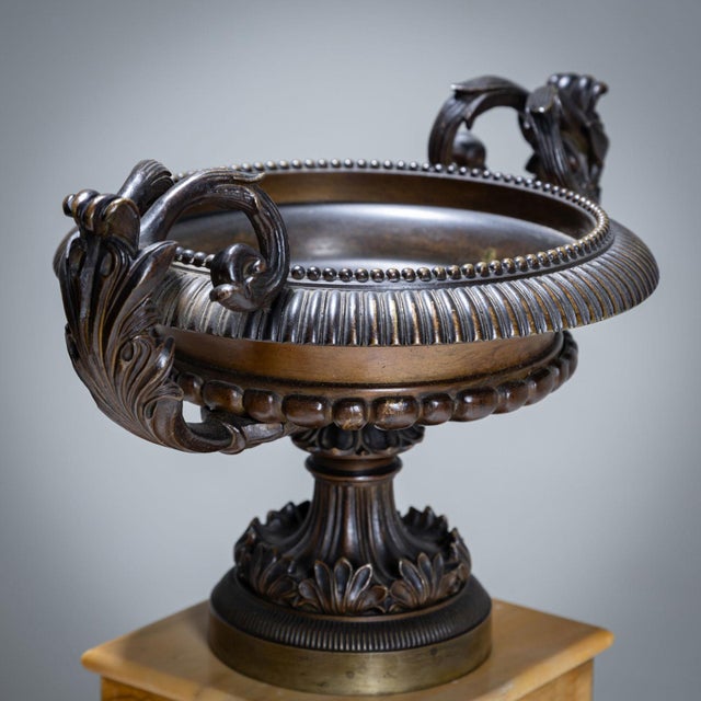 Purple Bronze Tazzas on Siena Marble Pedestals, Set of 2 For Sale - Image 8 of 10