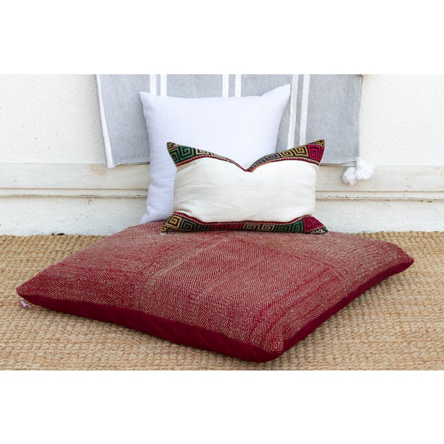 19th Century Antique Crimson Red Saami Floor Cushion For Sale - Image 5 of 5