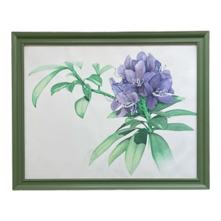 Large Christopher Behrens Watercolor Painting Purple Lavender Rhododendron For Sale