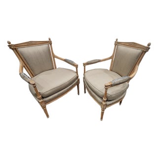1980s French Louis XVI Directoire Fauteuil Armchairs – Neoclassical For Sale