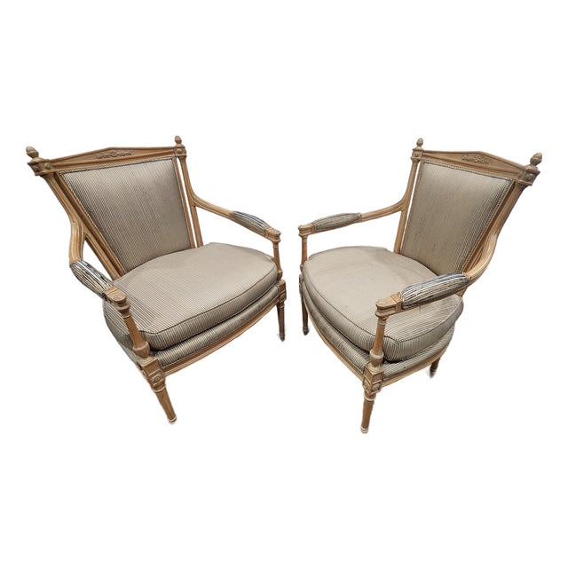 1980s French Louis XVI Directoire Fauteuil Armchairs – Neoclassical For Sale