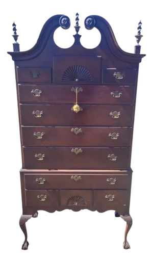 1940s Vintage Queen Anne Mahogany Highboy Chest
