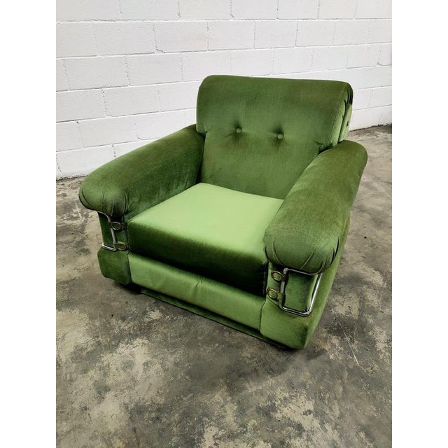 1970s Vintage Lounge Chair in Velvet For Sale - Image 5 of 5