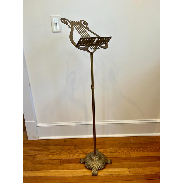 Mid-20th Century French Patinated Brass Music Stand With Lyre Motif For Sale In New York - Image 6 of 8