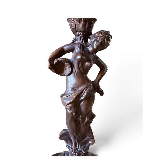 Late 20th Century Tiffany Style Figural Lady Stained Floral Table Lamp For Sale In Miami - Image 6 of 13