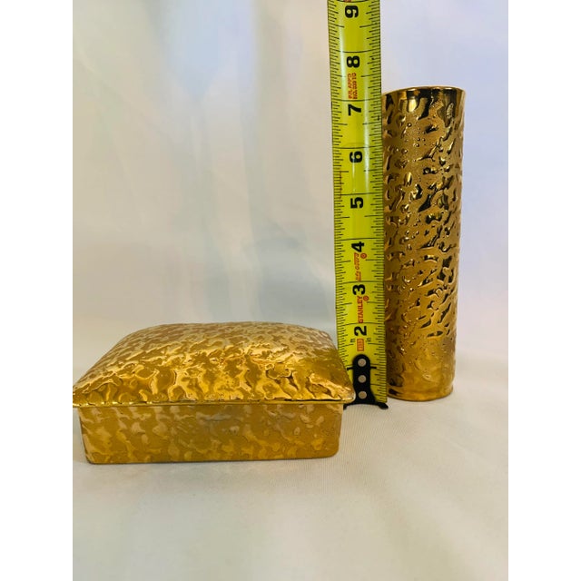 1970s 1970s 22 Kt Gold Ceramic Bud Vase and Trinket Box Vanity Set - 2 Pieces For Sale - Image 5 of 13