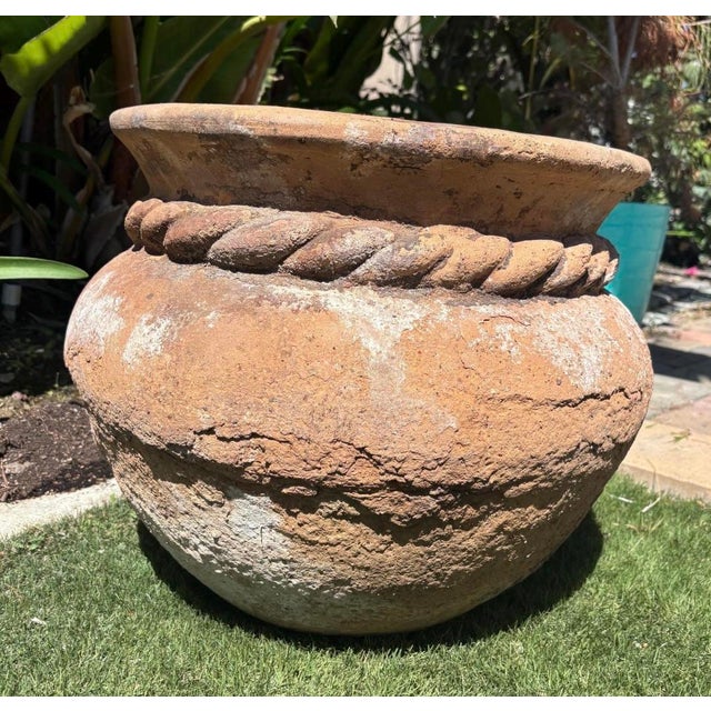 Vintage Mediterranean Terracotta Garden Planter With Applied Rope Detail & Aged Patina For Sale - Image 4 of 10