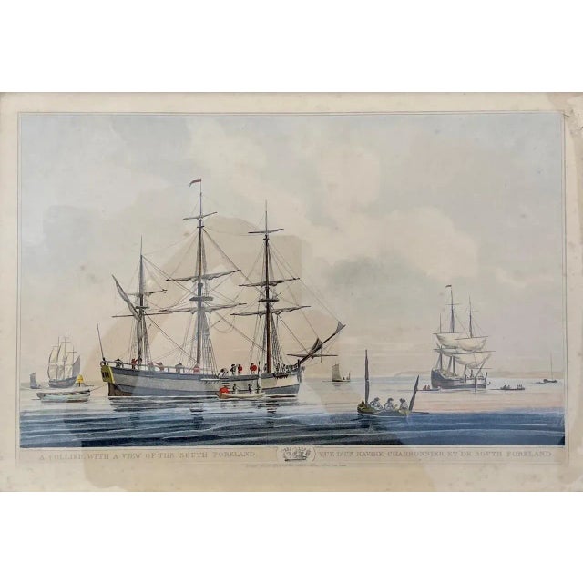 Gold Antique Pair of English Maritime Colored Etchings, 1806. For Sale - Image 8 of 12