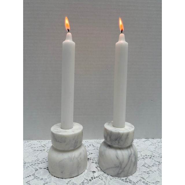 Contemporary Set of Two White Alabaster Candleholders, a Pair For Sale - Image 3 of 9