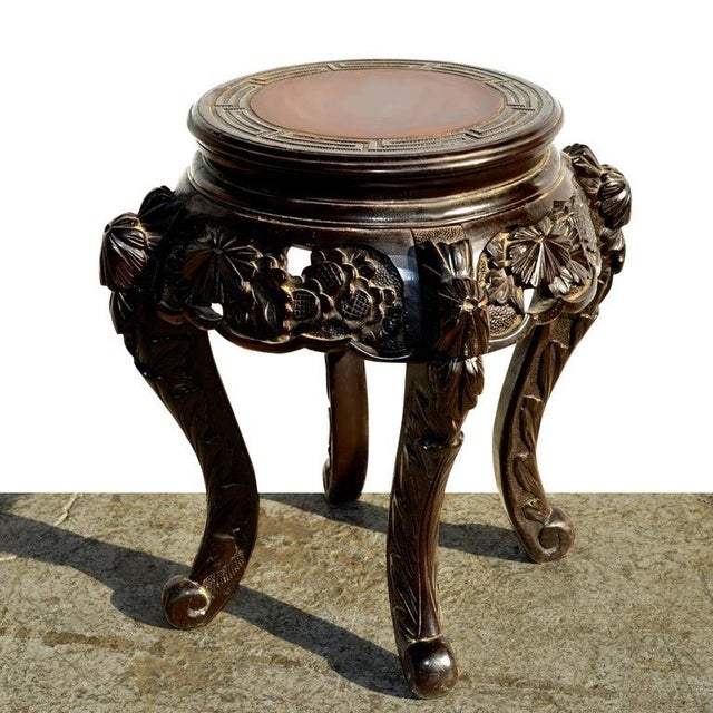 Wood Mid 20th Century Carved Chinese Side Table For Sale - Image 7 of 8