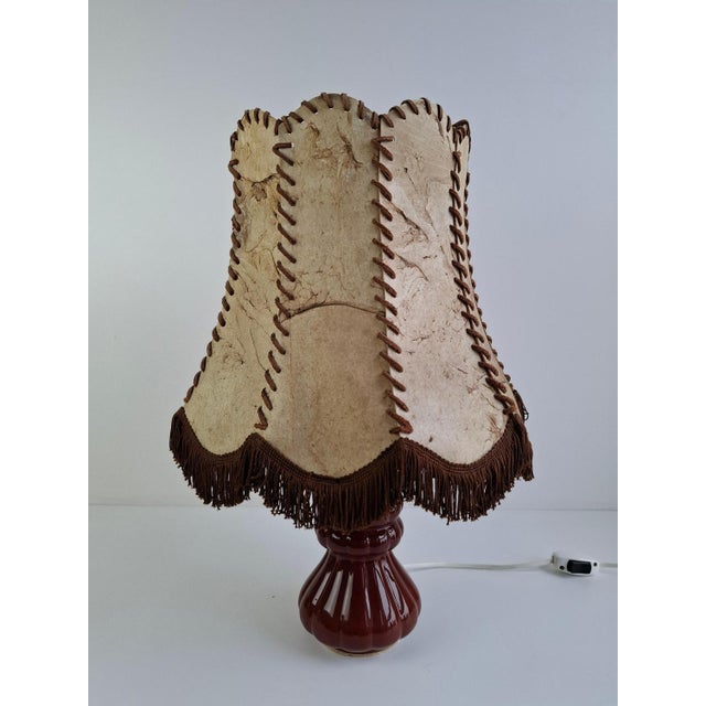 Animal Skin Vintage Ceramic Table Lamp with Hand-Stitched Leather Shade, 1980s For Sale - Image 7 of 18