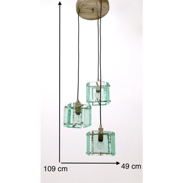 Vintage Italian Three-Light Pendant Light attributed to Zero Quattro, 1950s For Sale - Image 9 of 10