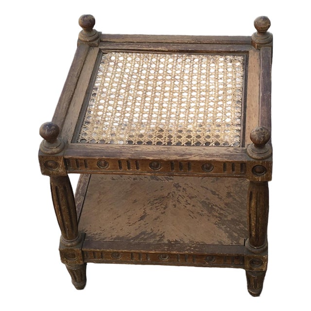 1971 Vintage Thomasville Caned Side Table for Refurbishment Needs Glass For Sale