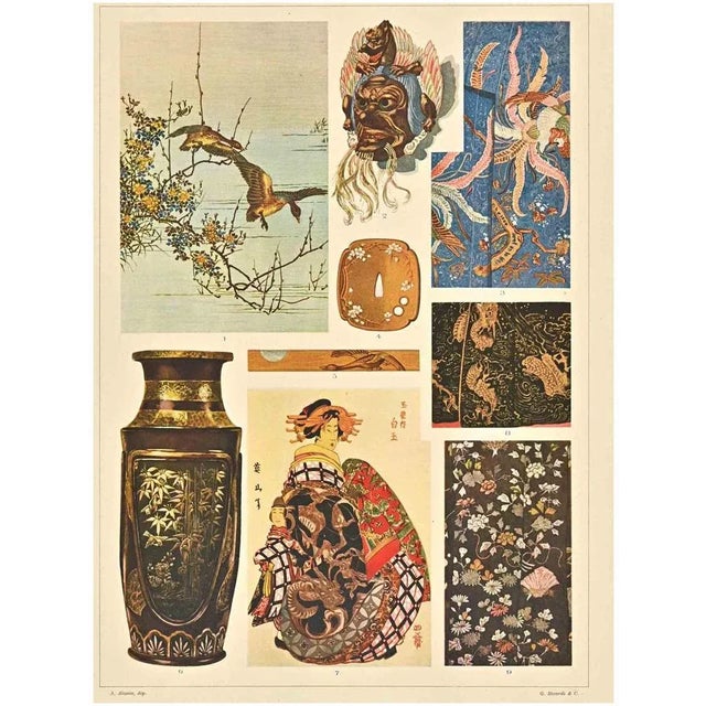 Decorative Motifs - Japanese Styles is a print on ivory-colored paper realized by Andrea Alessio in the early 20th...