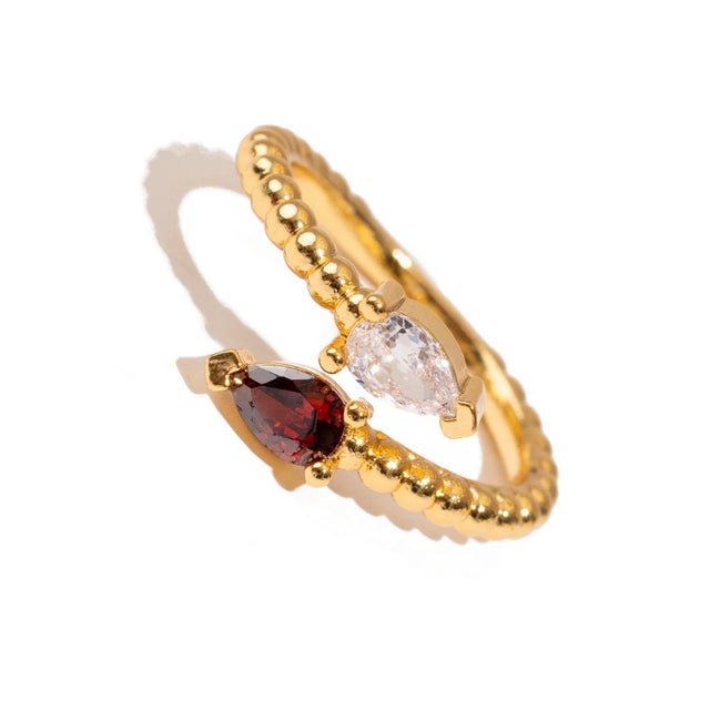 Early 21st Century Ruby & Diamond Teardrop Glow Gold Adjustable Ring, Size 8 For Sale - Image 5 of 8