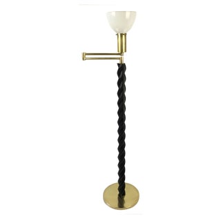 Russel Wright Ebonized Wood & Brass Swing Arm Floor Lamp For Sale