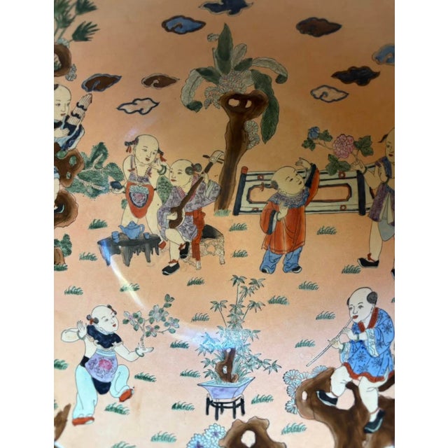 Chinese XL Decorative Oriental Bowl Ft. Folk Musicians For Sale - Image 3 of 7