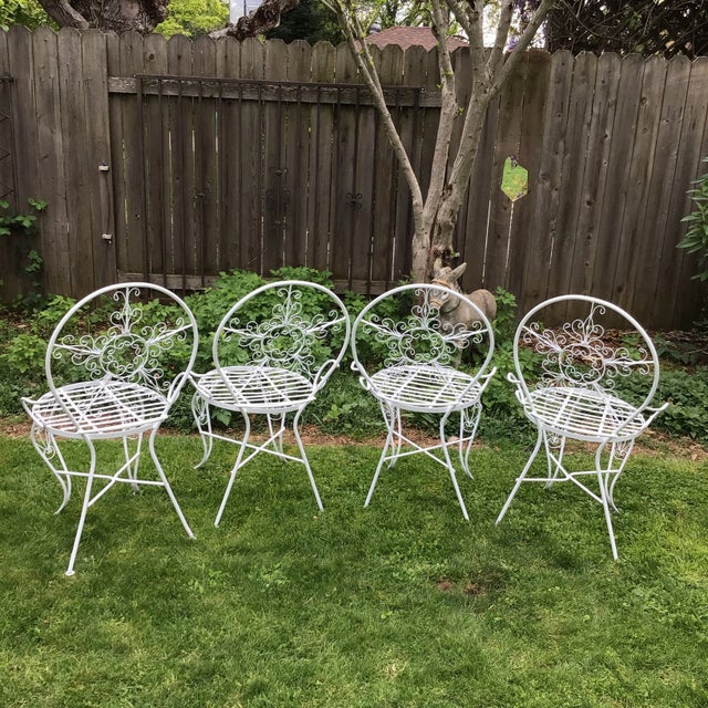 Ornate Iron Garden Arm Chairs - Set of 4 For Sale - Image 12 of 12