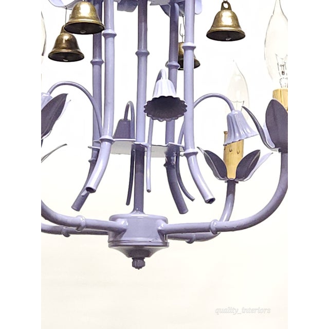Darlingest Petite Vintage Italian Tole Faux Bamboo Pagoda Lavender Chandelier ~ Rewired ~ Restored ~ Rejuvenated ~ Ready to Hang ~ For Sale - Image 4 of 12