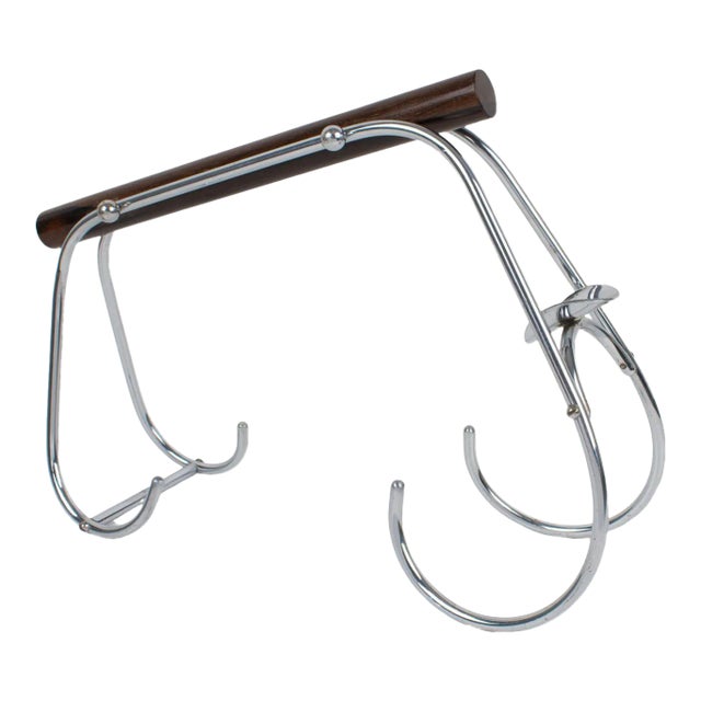 Jacques Adnet Art Deco Chrome and Wood Bottle Holder Wine Pourer Server For Sale