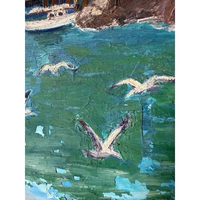 Vintage Impressionist Coastal Harbor Oil Painting on Canvas - Framed For Sale - Image 15 of 18