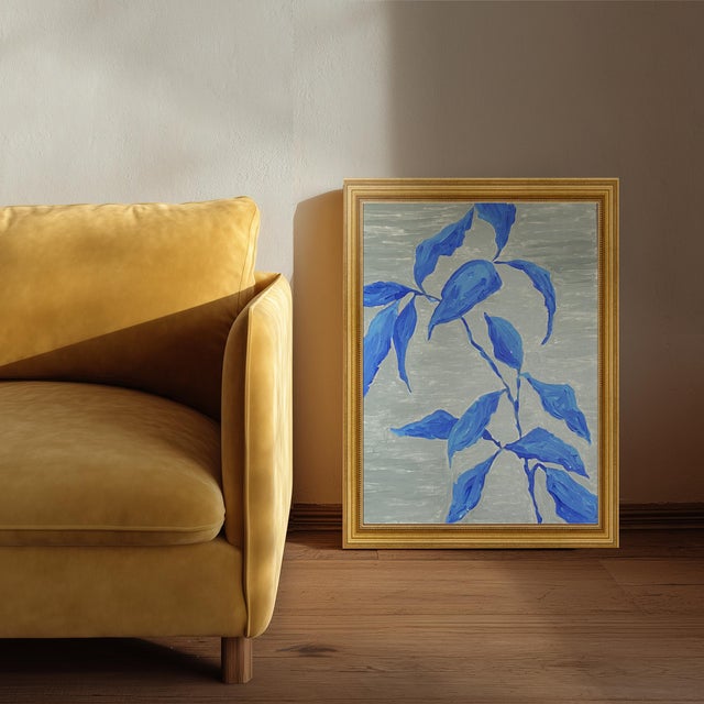 Abstract Botanical Acrylic Painting on Canvas, Framed 18" X 22 " Original Modern Organic Art by Tatiana Duperault For Sale - Image 4 of 5