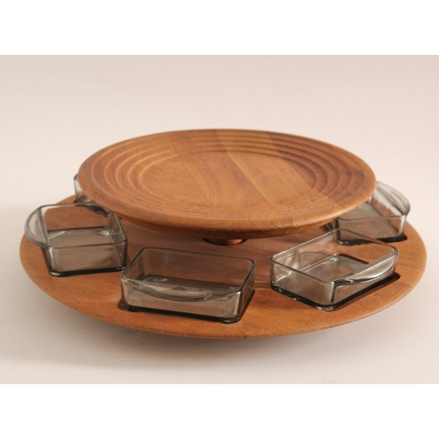 Mid-Century Modern Danish Teak Carousel with Six Glass Bowls by Digsmed, 1960s, St of 7 For Sale - Image 3 of 6