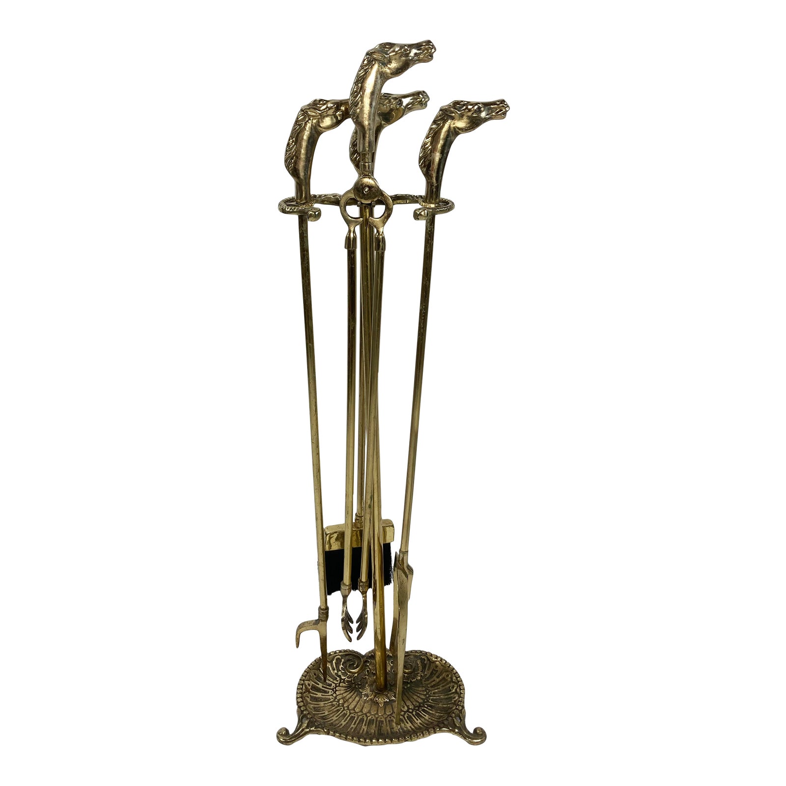 Vintage Brass Horse Head Fireplace Tools on Stand, Set of 5 Chairish
