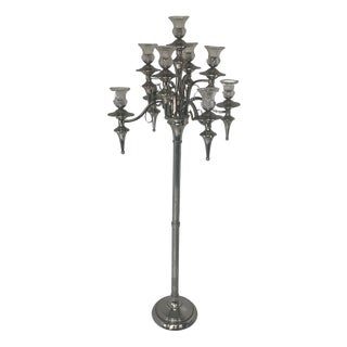 Extra Large 9-Light Floor Lamp with Chromed Metal and Glass Tops For Sale
