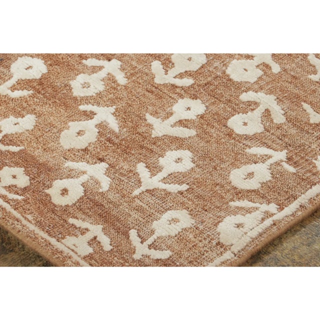 Rug & Kilim Contemporary Block Print Floral Natural Silk Runner by Rug & Kilim, India For Sale - Image 4 of 9
