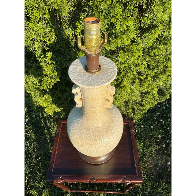 Vintage Circa 1960s Chinoiserie Lamp, Cream Color With Crackle Finish For Sale - Image 4 of 10