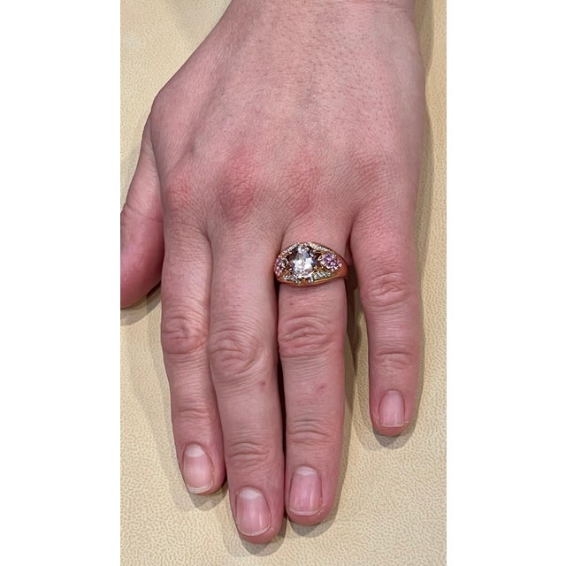 Traditional 3.5 Carat Morganite and Diamond Cocktail Ring 18 Karat Rose Gold For Sale - Image 3 of 18