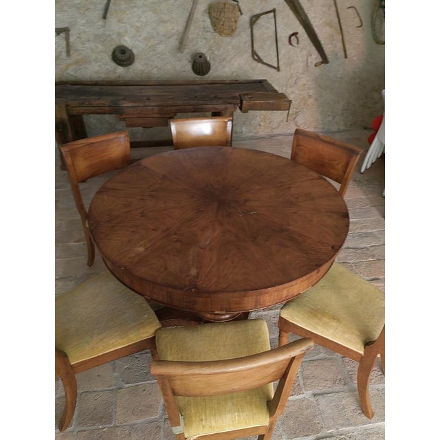 Round Walnut Table with Column Base with Six Chairs, Set of 7 For Sale - Image 10 of 18