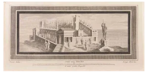 Luigi Aloja, Seascape with Monument and Figures, Etching, 18th Century