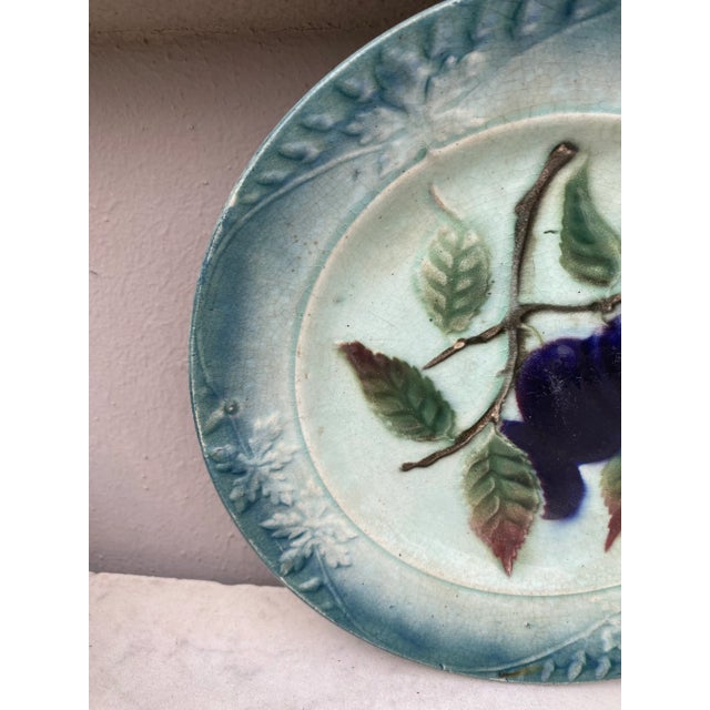 French Country French Majolica Plum Plate Circa 1920 For Sale - Image 3 of 6