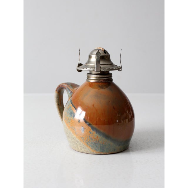 Mid 20th Century Vintage Studio Pottery Oil Lamp With Hurricane For Sale - Image 5 of 12