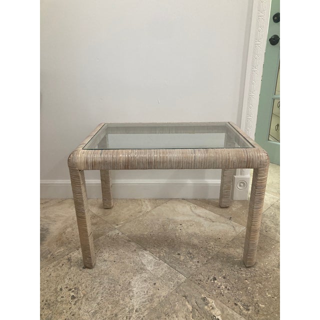 1970s Bielecky Brothers Drinks Table in White Washed Rattan For Sale - Image 5 of 11