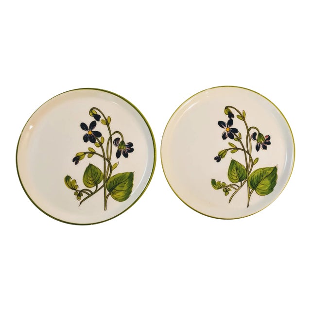 1970s Italian Violet Purple Flower Trinket Dish Pair For Sale