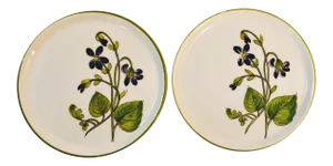 1970s Italian Violet Purple Flower Trinket Dish Pair