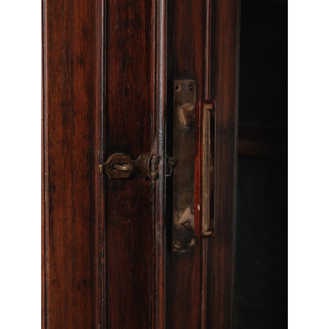 Late 20th Century Large Two-Part Wooden Glass-Front Cabinet With Paneled Base and Carved Detail For Sale - Image 4 of 9