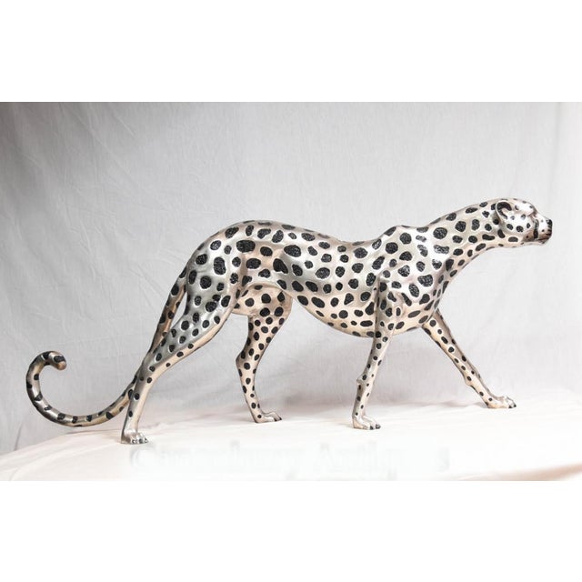 Art Deco Silver Plate and Bronze Cheetah Cat in Statue, 1980s For Sale - Image 16 of 16
