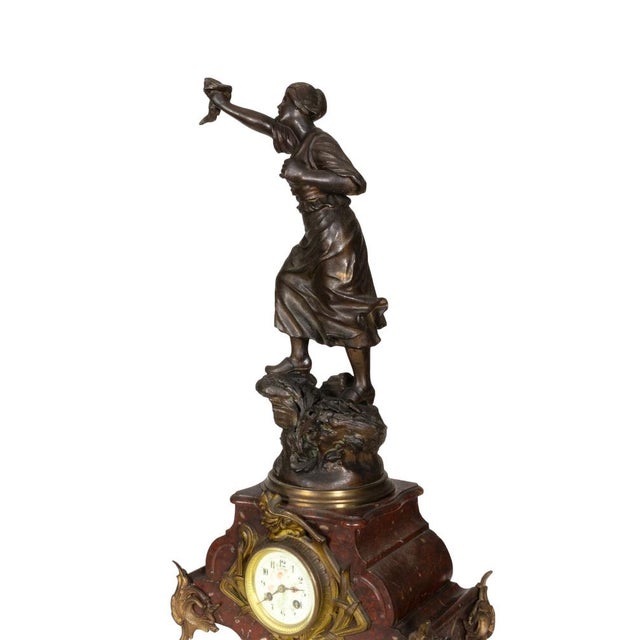 Napoleon III Mantel Clock in Red Marble, 19th Century For Sale - Image 6 of 8