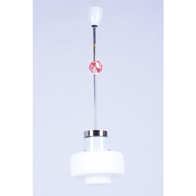 Mid-Century Czech Chrome and Opaline Glass Pendant Light attributed to Lidokov, 1960s For Sale - Image 12 of 12