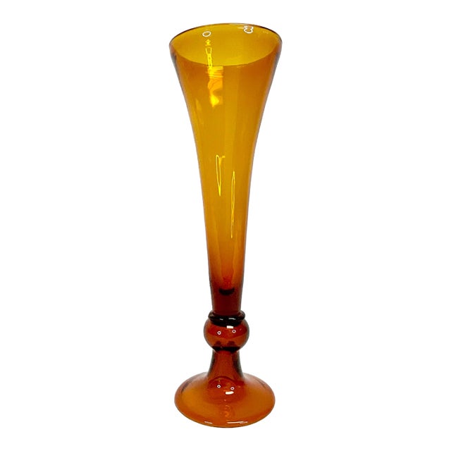 1970s Vintage Boho Chic Hollywood Regency Handblown Murano Style Tall Trumpet Vase For Sale