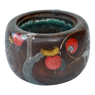 Antique Paulownia-Wood Hibachi [Brazier] Decorated With Persimmons For Sale