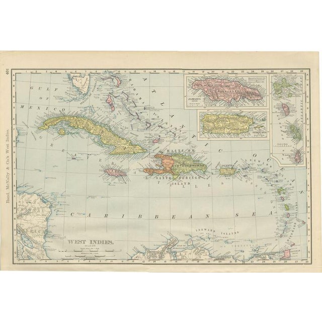 Antique Map of the West Indies, with Cuba, Jamaica and Puerto Rico, 1899 For Sale - Image 11 of 11