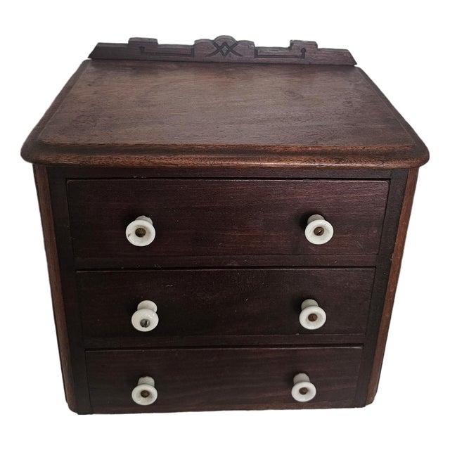 Miniature 1880s Walnut Eastlake 3‑Drawer Chest With Dovetailed Drawers For Sale